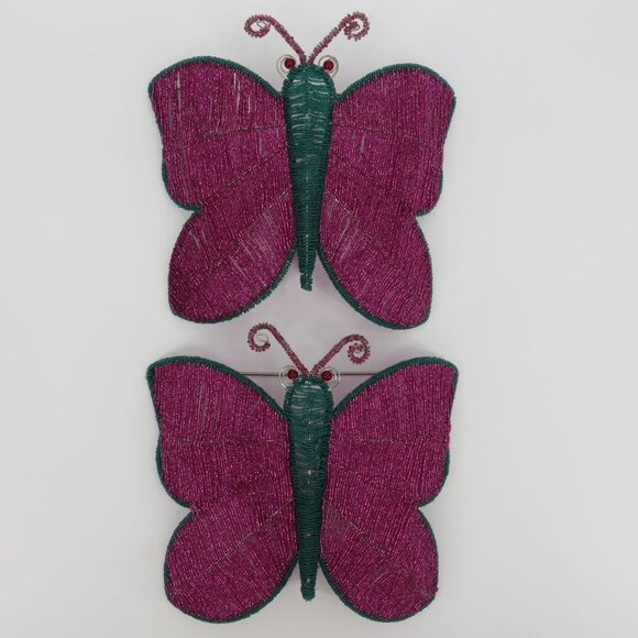Y2K Set of 2 Beaded Butterfly Wall Sconce Candle Holder Pink Teal 2000s Vintage - Picture 11 of 11